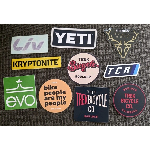 10x Biking Cycling Outdoor Stickers Mixed Lot Liv Shimano XTR Trek Boulder YETI - Picture 1 of 5